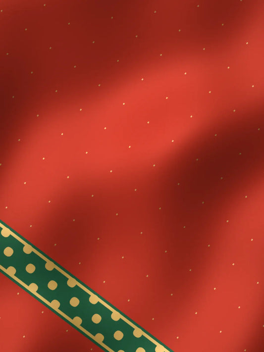 Bandhan: red and green gharchola with tied dots in each square, drape